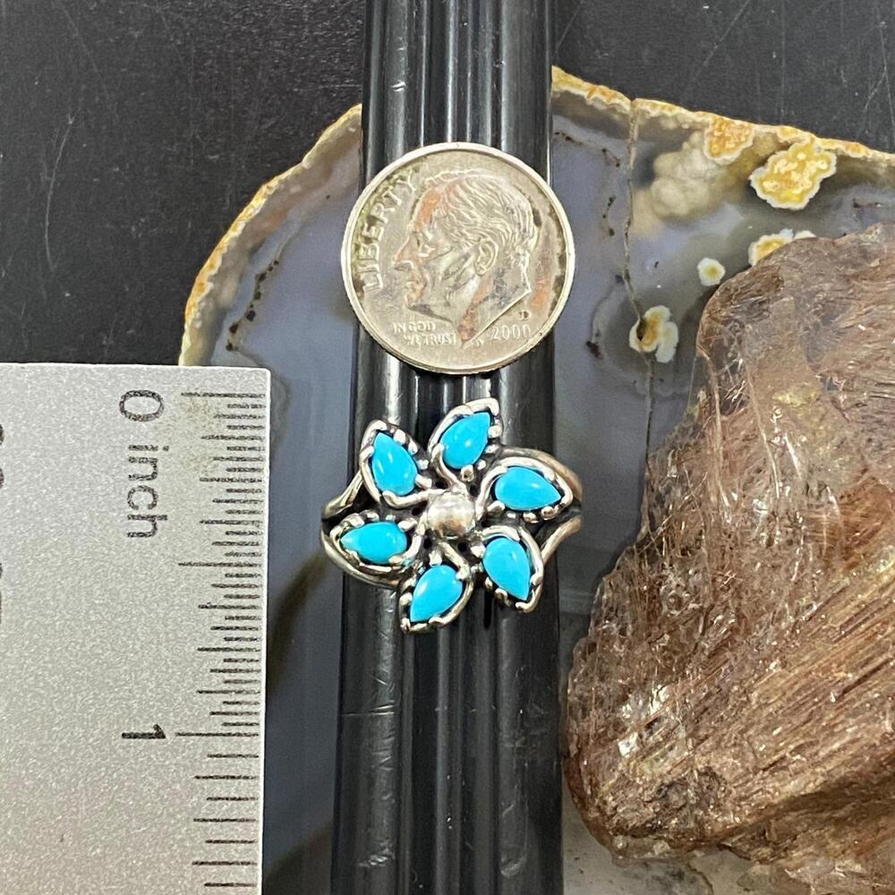 Carolyn Pollack Vintage Sterling Sleeping Beauty Turquoise Flower Cluster Ring - Picture 9 of 10